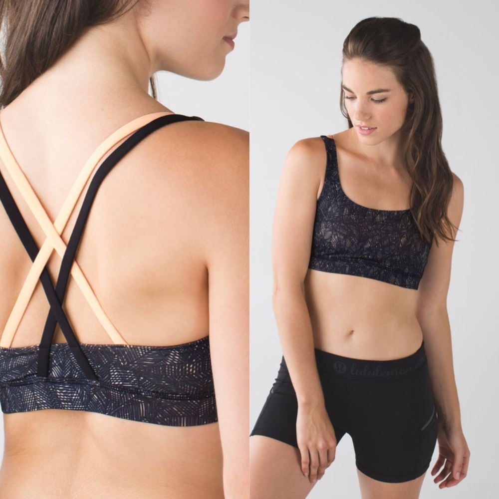 Lululemon energy bra Jazzy Peach Fuzz Navy Sz 6